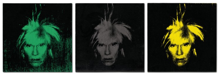 Three Self-Portraits - ANDY WARHOL (1928-1987)
 acrylic and silkscreen ink on canvas, in three parts each: 12 x 12in. (30.5 x 30.5cm.) Executed in 1986