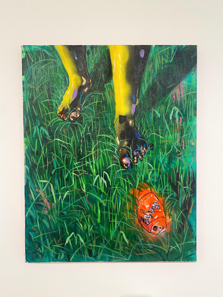 “Flat-Footed†Acrylic and Spray paint on Canvas. Image courtesy of Hannah Traore Gallery