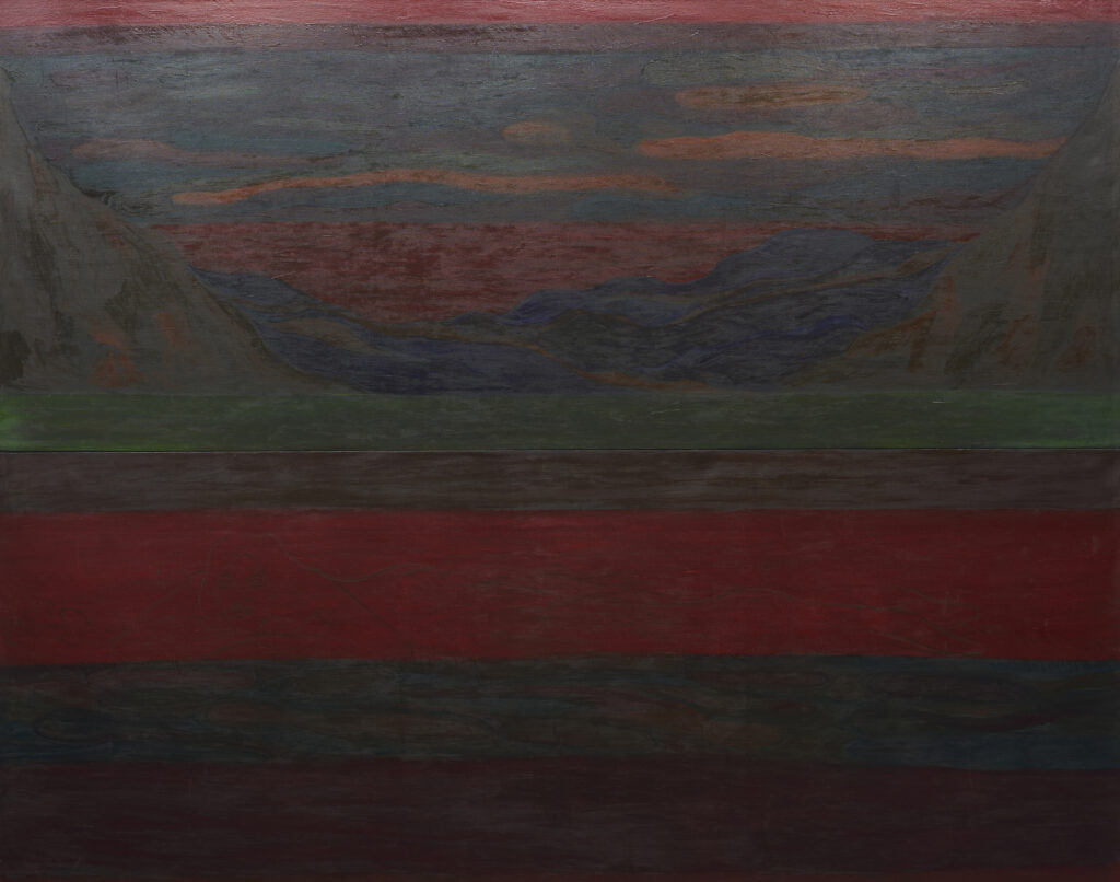 Gideon Appah, Green line through red landscape, 2022,
Oil on canvas, 240 x 300 cm (94.12 x 118.18 in) - Diptych